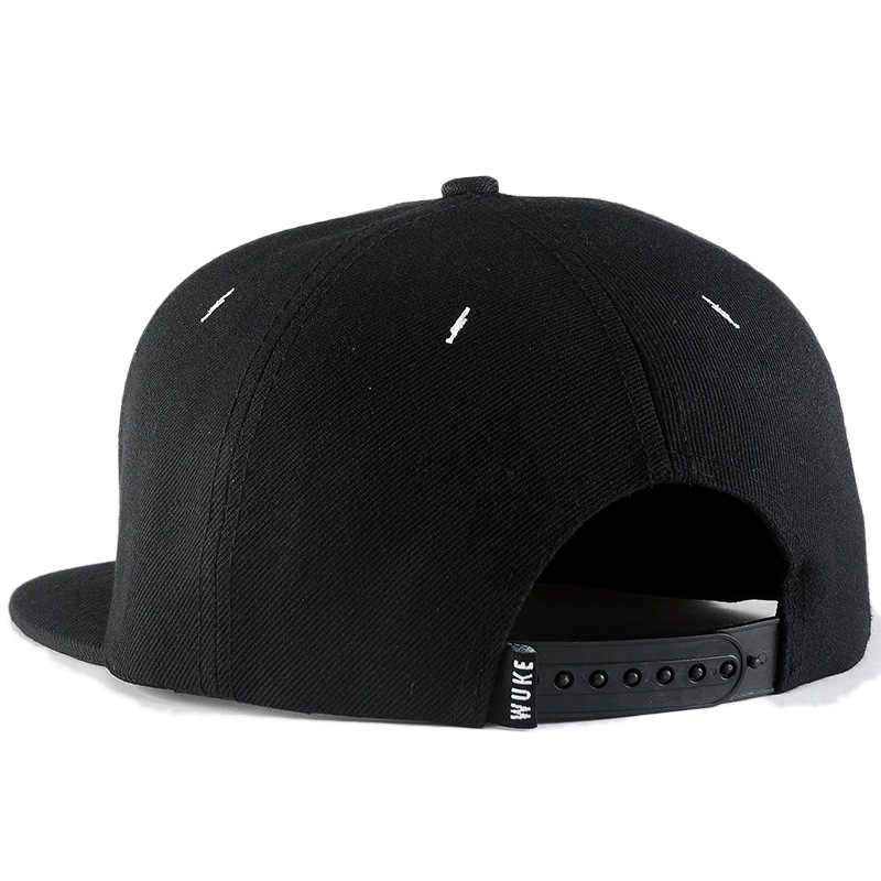 Back view of a black cross embroidered adjustable snapback hat, perfect for men and women, showcasing its universal fit.
