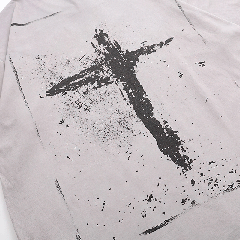 Cross Printed Cotton T-Shirt / Comfortable Loose T-shirts / Gothic Oversized Clothes