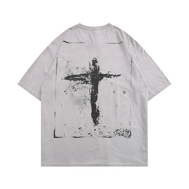 Cross Printed Cotton T-Shirt / Comfortable Loose T-shirts / Gothic Oversized Clothes