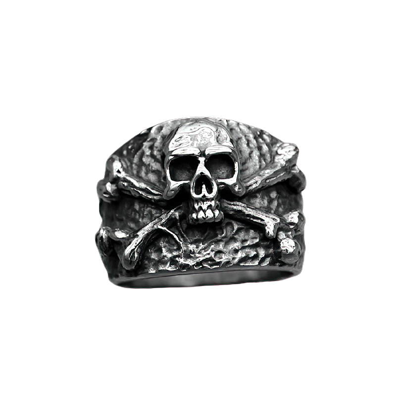 Crossbones Silver Color Pirate Ring / Staibless Steel Skull Jewellery - HARD'N'HEAVY
