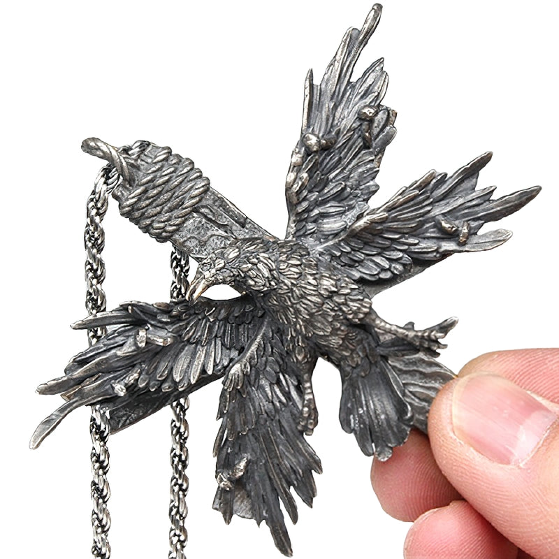 Crow Designed Stainless Steel Pendant / Gothic Metal Necklace / Raven With Four Crossed Wings - HARD'N'HEAVY