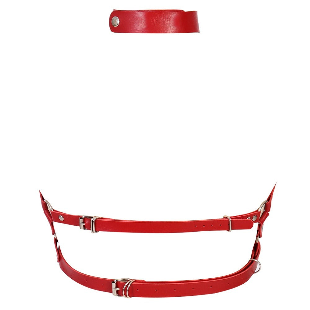 Cupless Women PU Leather Body Harness / Hollow Out Bondage Garter Belt / Halloween Rave Outfits #2 - HARD'N'HEAVY