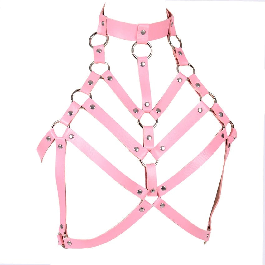 Cupless Women PU Leather Body Harness / Hollow Out Bondage Garter Belt / Halloween Rave Outfits #3 - HARD'N'HEAVY