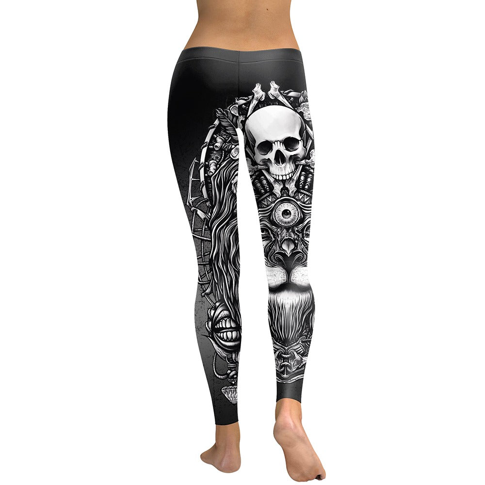 Rock style women's leggings featuring a striking skull design, perfect for edgy and gothic outfits.