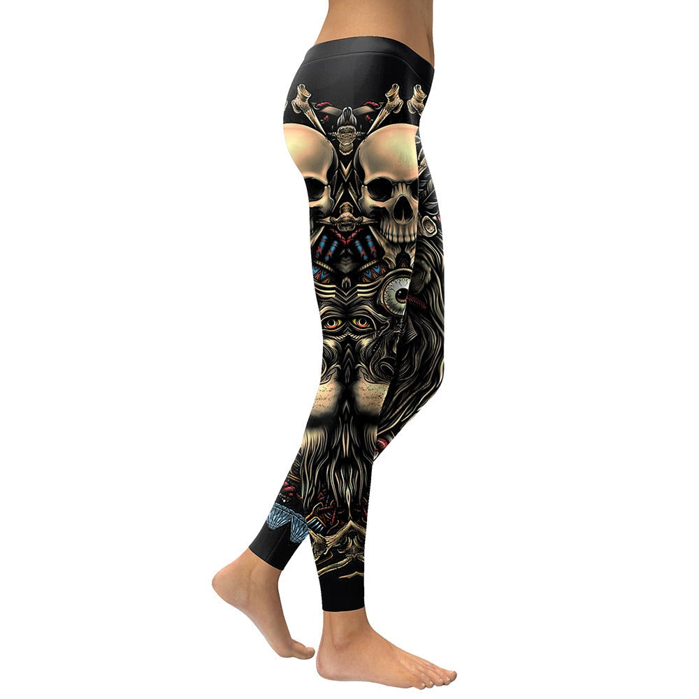 Women's rock skull leggings featuring bold colorful designs, perfect for adding edge to any outfit.