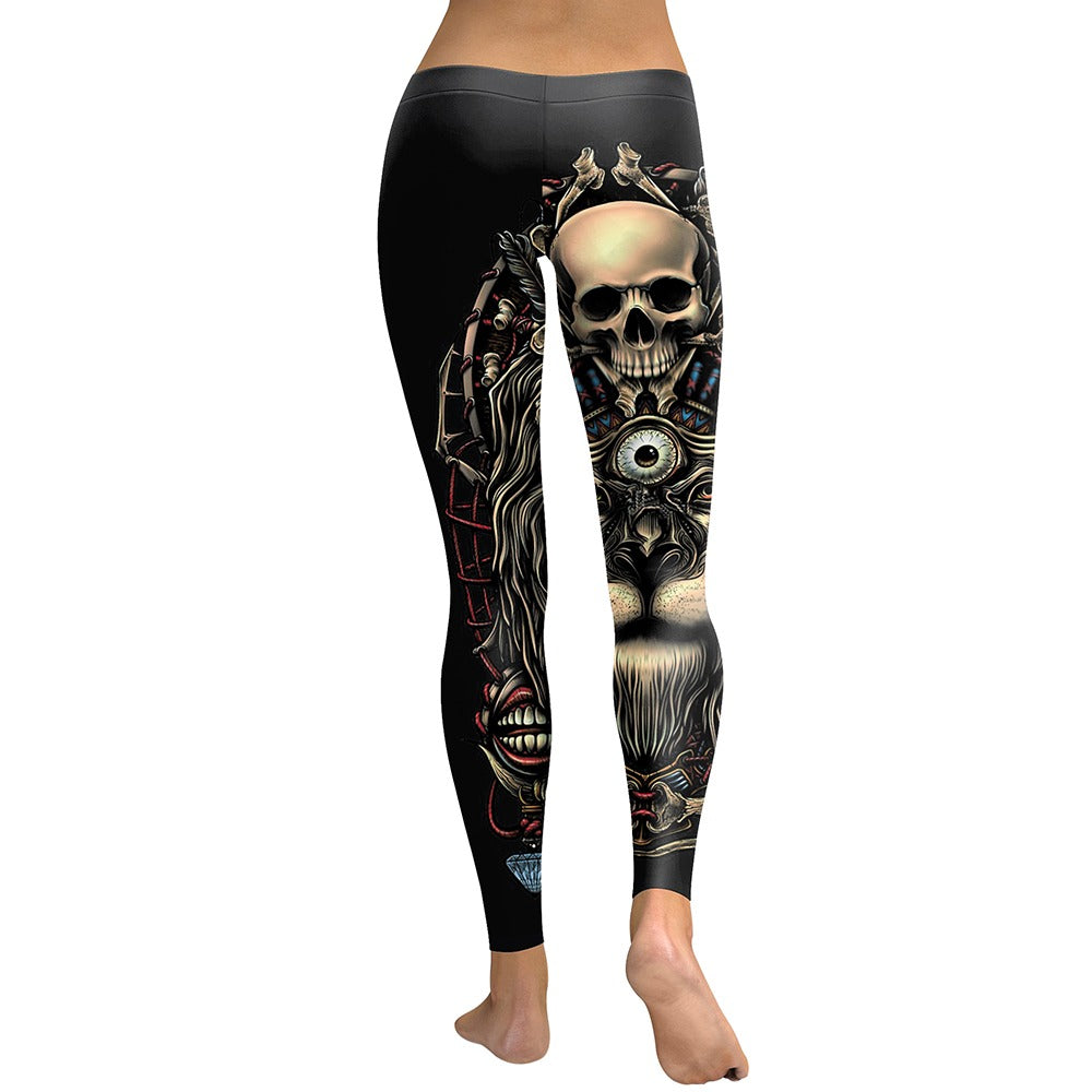 Women's Rock Skull Leggings with retro vintage steampunk design, perfect for goth or rock outfits.