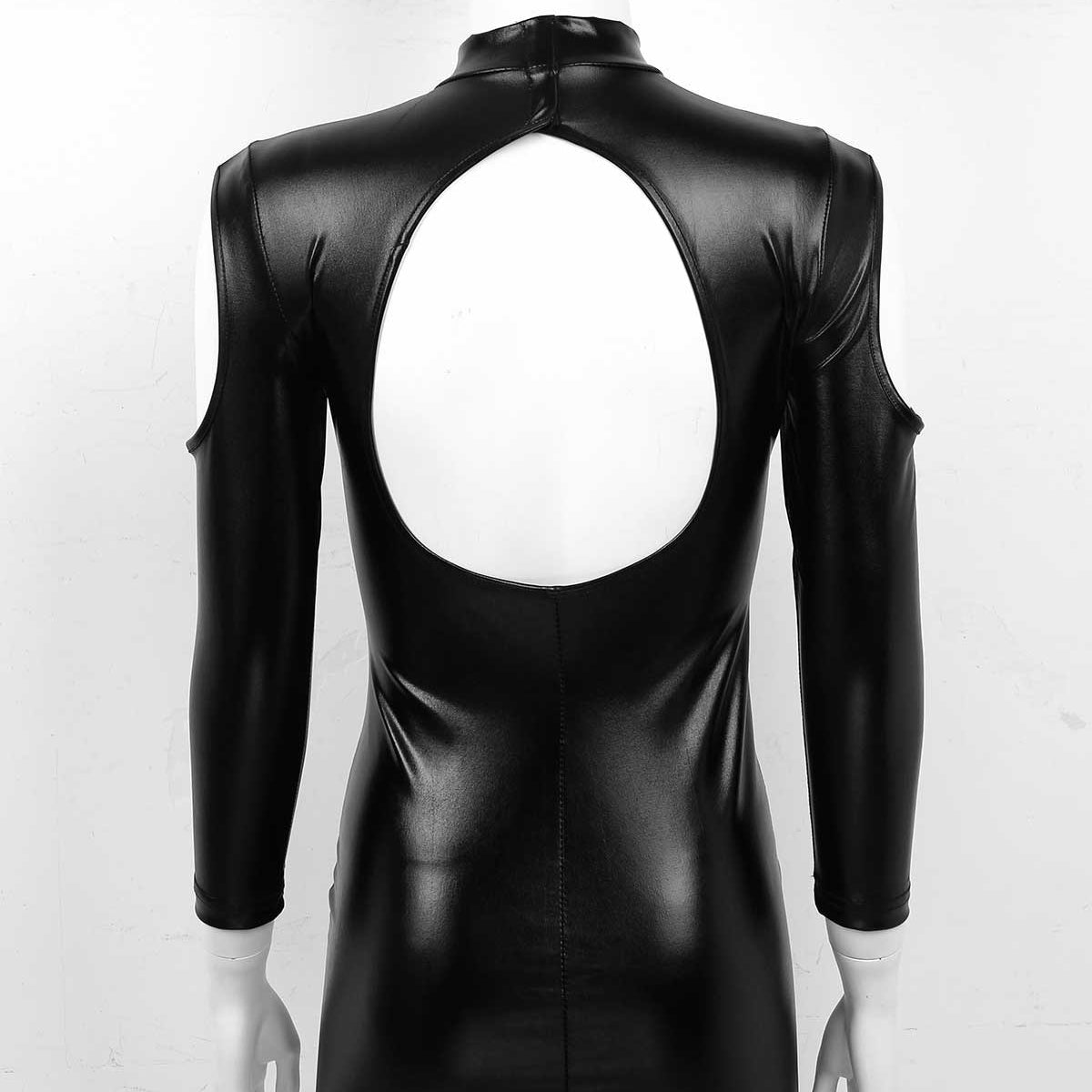 Cut out shoulders keyhole back black bodycon mini dress, perfect for pole dance or sexy costume occasions.