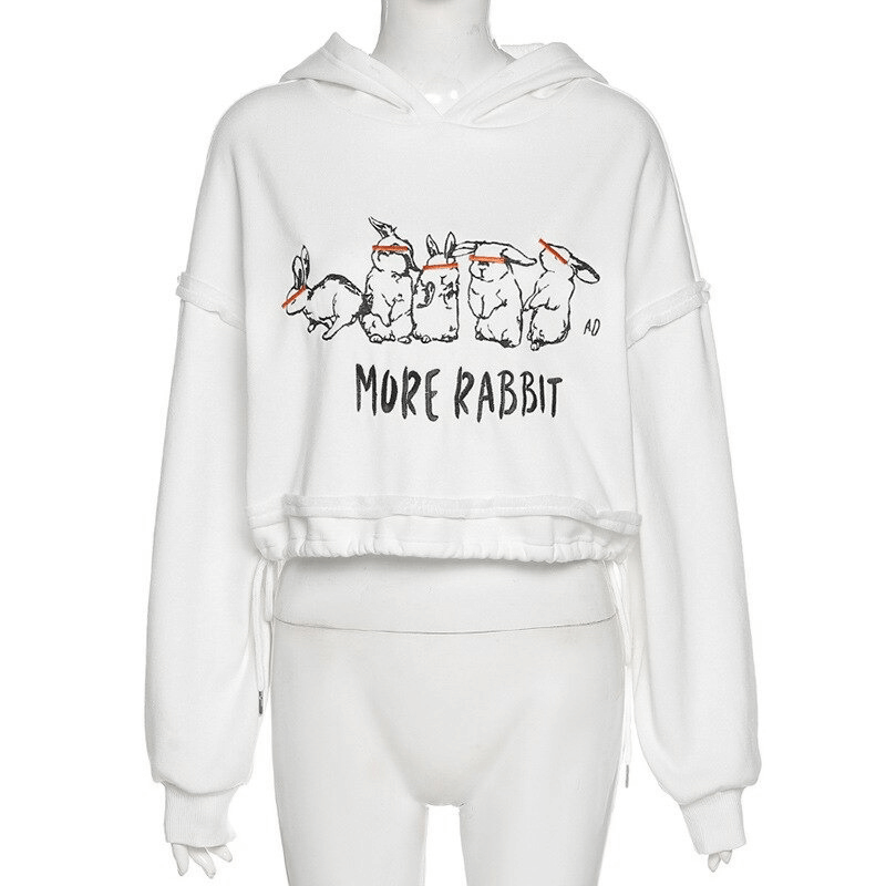 Cute and Sexy White Cropped Hoodie / Embroidered Hooded Short Top / Women's Alternative Apparel