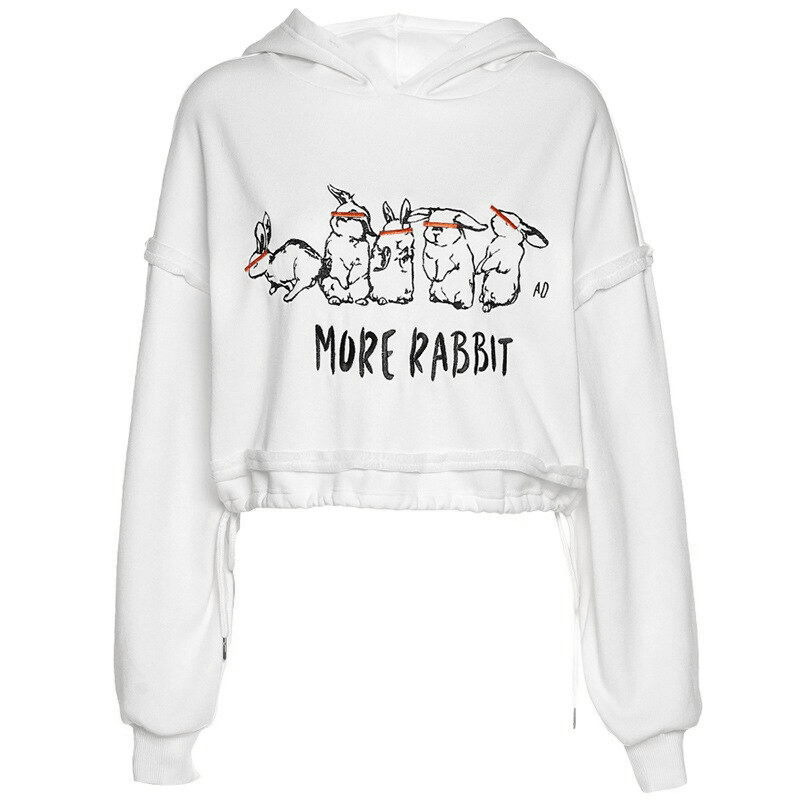 Cute and Sexy White Cropped Hoodie / Embroidered Hooded Short Top / Women's Alternative Apparel - HARD'N'HEAVY