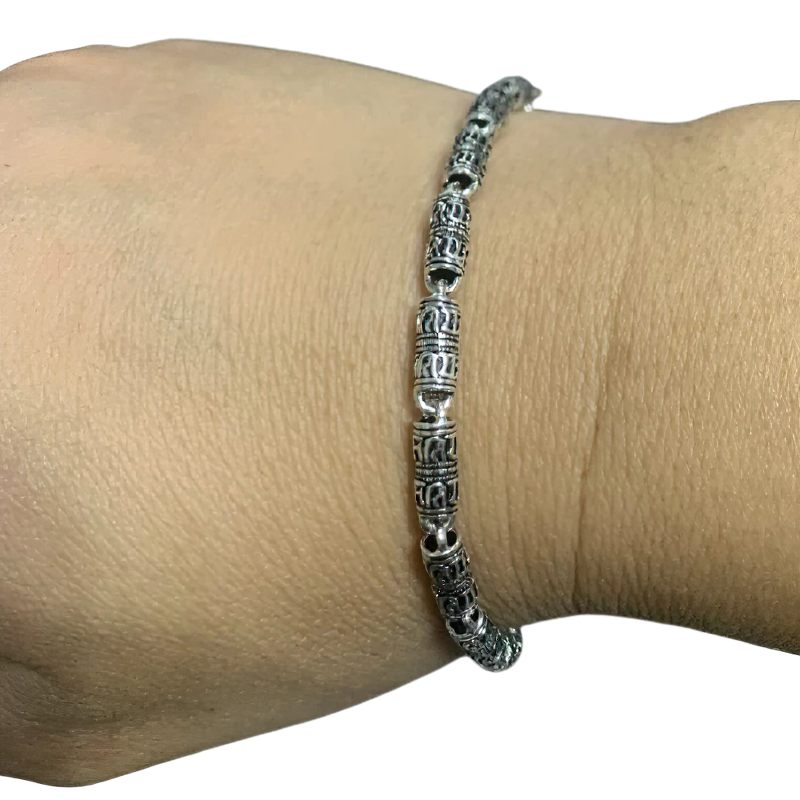 Cylindrical Bracelet with Real 925 Silver for Men and Women / Jewelry Chain with Engraving Symbols - HARD'N'HEAVY