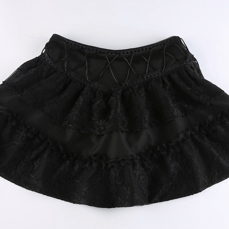 Gothic Lace Patchwork Mini Skirts / Grunge Punk Black Sexy Skirt for Women