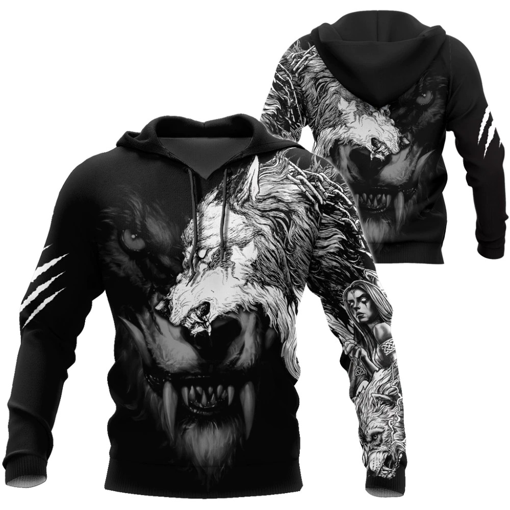 Dark and White Wolves 3D Printed Hoodies / Rock Style Hooded Sweatshirt for You - HARD'N'HEAVY