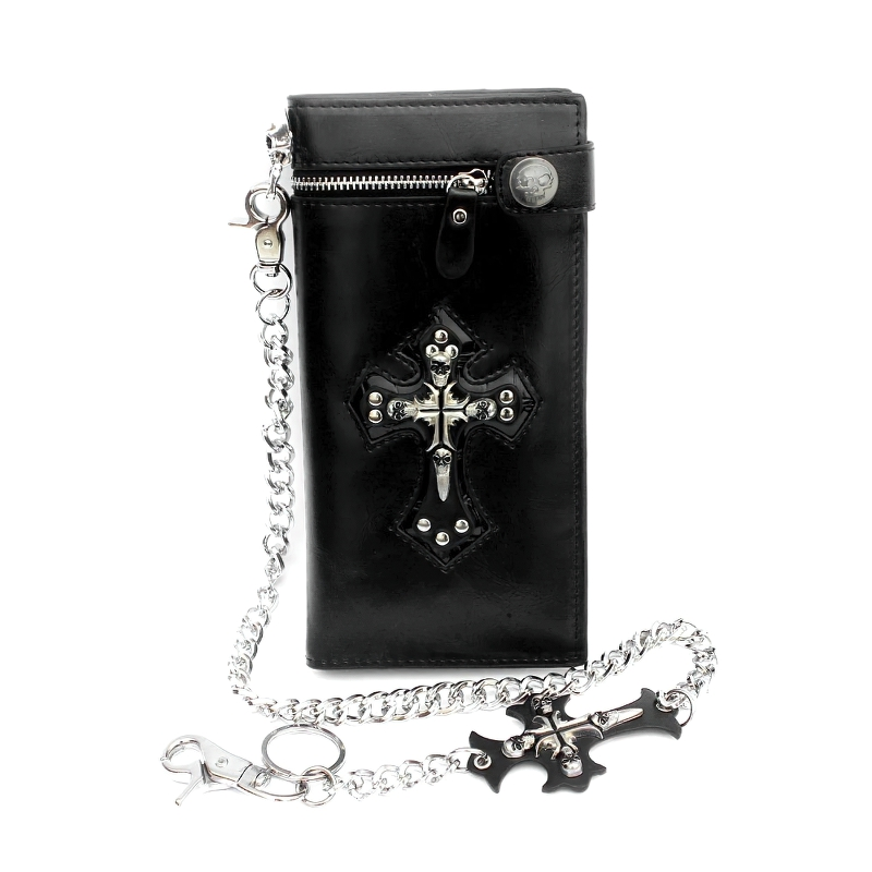 Dark Gothic Style Long Wallet With Chain / Vintage Unisex Hasp Credit Card Purse - HARD'N'HEAVY