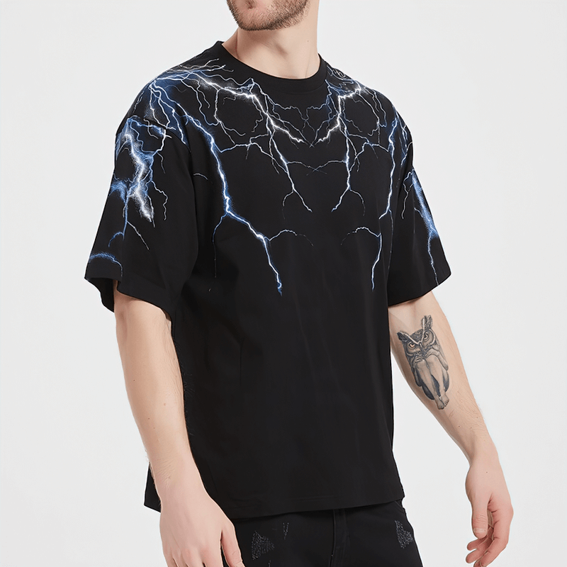 Dark Lightning Print Cotton T-Shirt / Fashion Loose Short Sleeves T-Shirt / Alternative Clothing