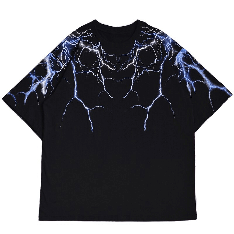 Dark Lightning Print Cotton T-Shirt / Fashion Loose Short Sleeves T-Shirt / Alternative Clothing