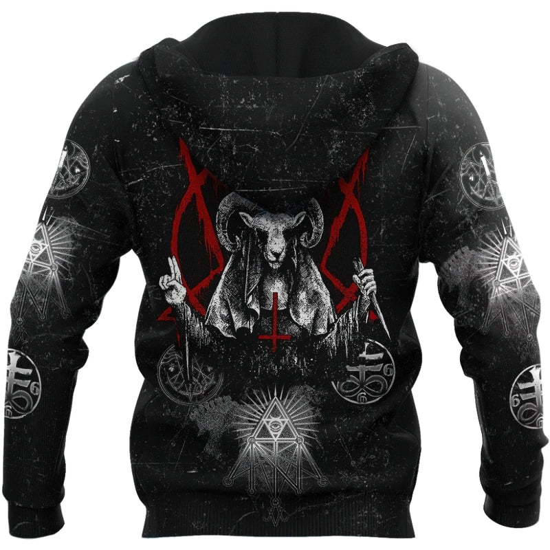 Dark Satanic 3D Printed Hoodies for Men and Women / Top with Goat Print Top in Alternative Fashion - HARD'N'HEAVY