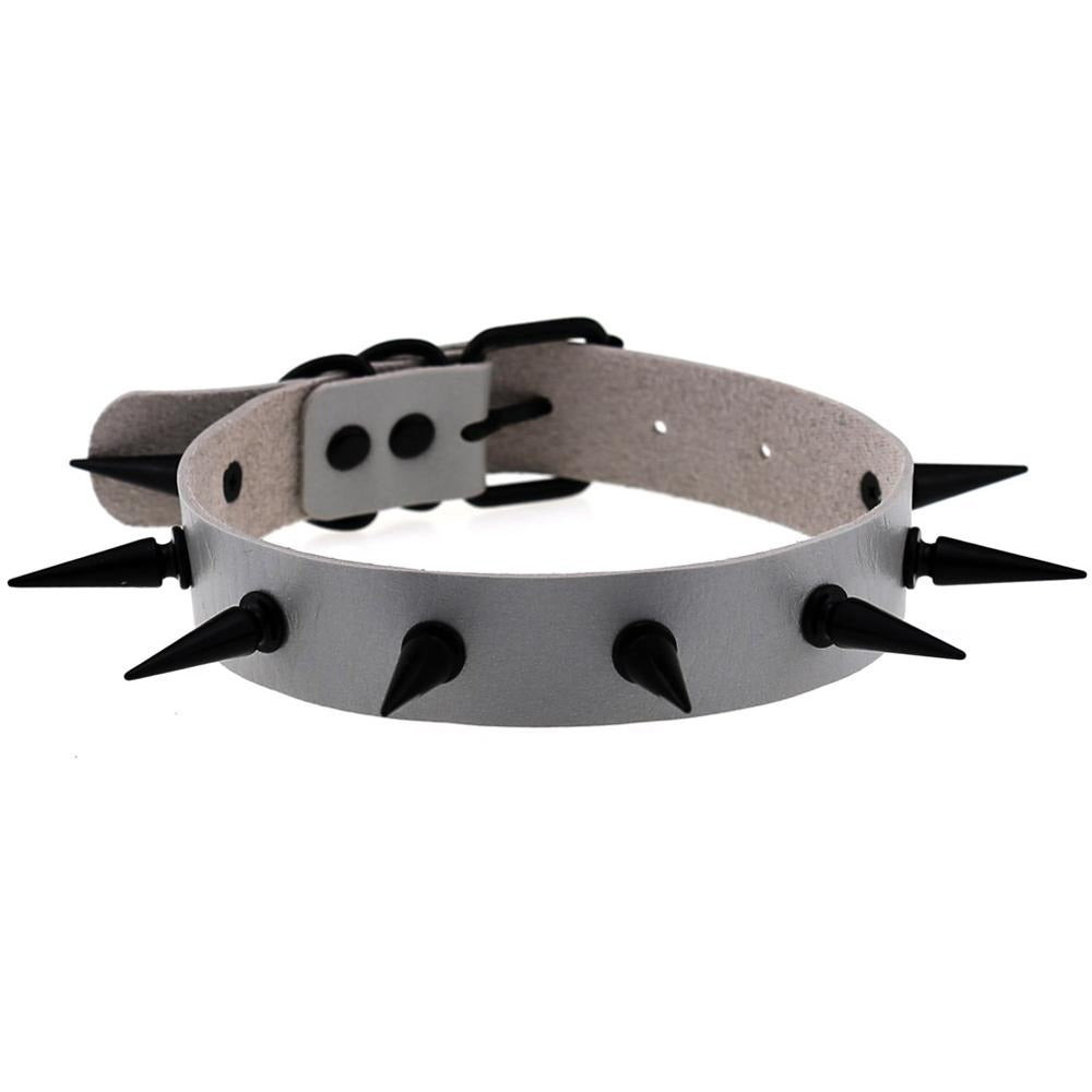 Dark Witch's spiked choker collar in gothic style, featuring black iron spikes perfect for unisex rock outfits.