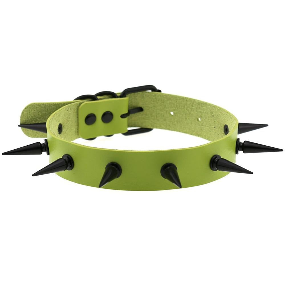 Dark Witch's Gothic Spiked Choker in vibrant green, perfect for adding an edgy touch to any outfit.