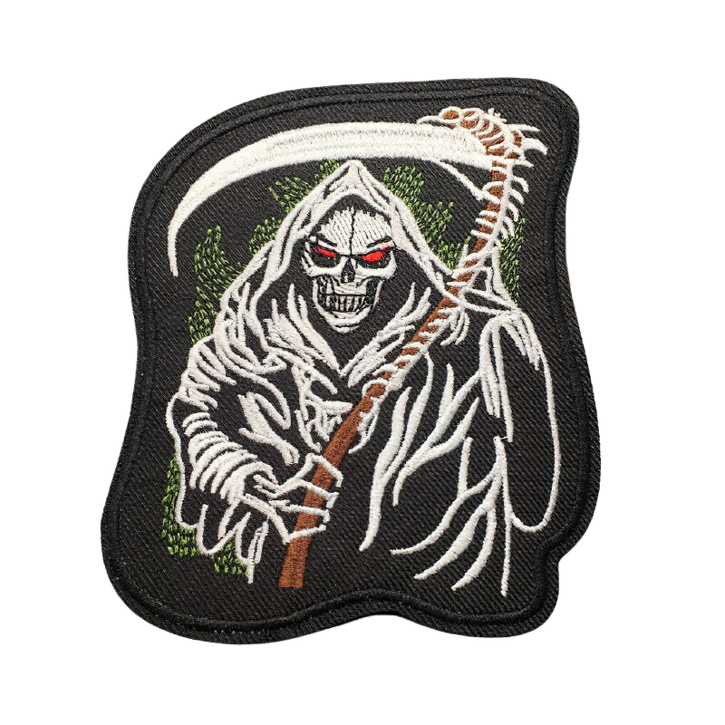 Unisex death with scythe patch for clothing, perfect alternative fashion accessory, stylish and eye-catching.