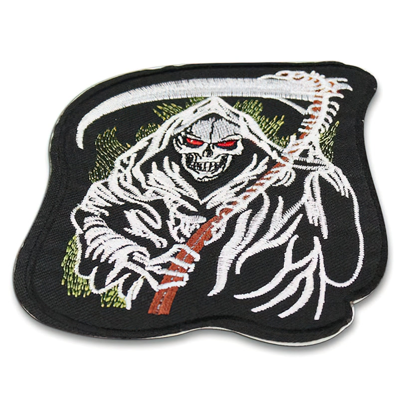 Unisex Death With A Scythe Patch, stylish alternative fashion accessory for clothing, high-quality embroidered design.