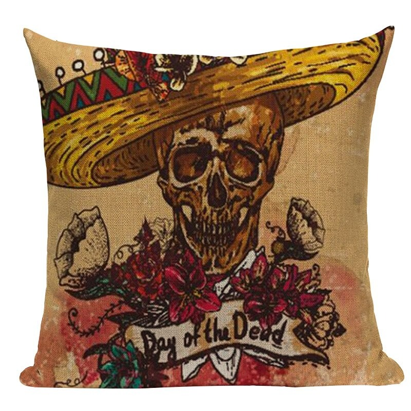 Decorative pillowcase with skull and flower design for Day of the Dead decor, adding a unique touch to your home.