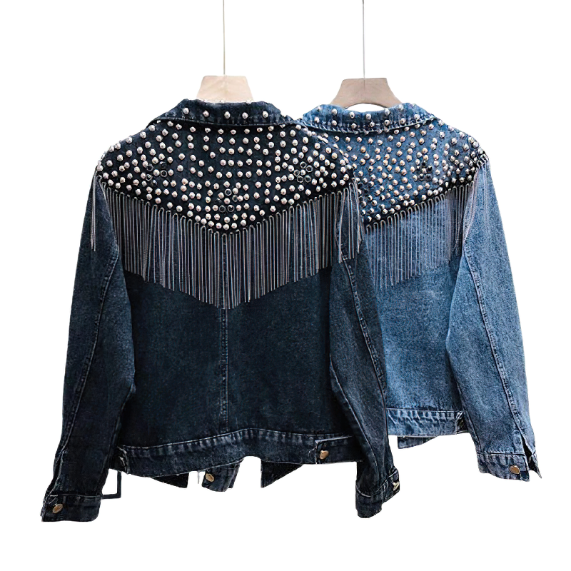 Denim Women's Jacket With Tassel And Rivet / Stylish Casual Streetwear - HARD'N'HEAVY