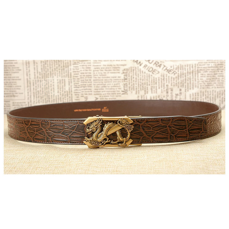 Designer Automatic Belt With Dragon Pattern Buckle / Casual Leather Belt - HARD'N'HEAVY