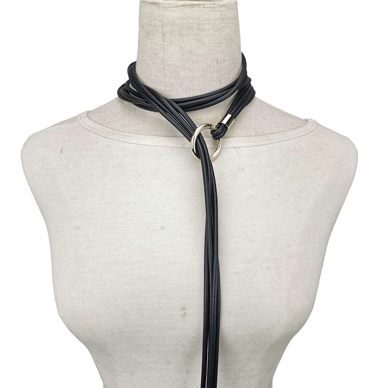 Handmade black rubber necklace for women, luxury goth accessory with elegant design and ring detail.