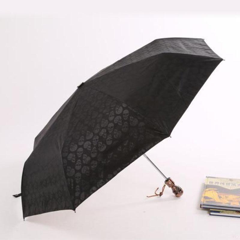 Devil Skull Handle Umbrella Fully-automaticlly 3 Folding UV Sun Rain Windproof Umbrellas Rain Gear - HARD'N'HEAVY