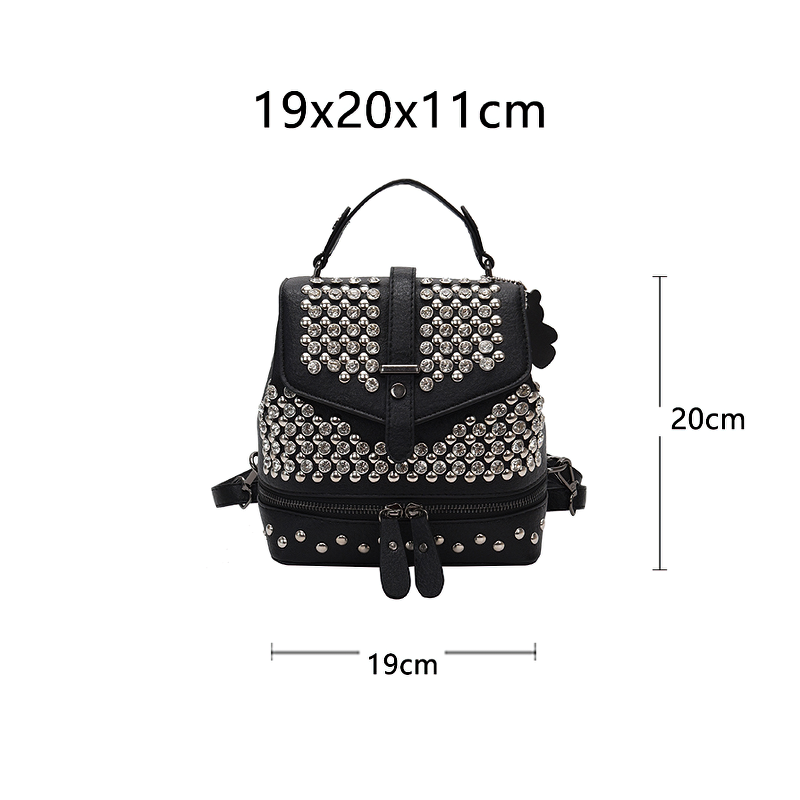 Diamond Leather Women Backpack / Black Rivet Gothic Bag / Fashion Female Accessories - HARD'N'HEAVY