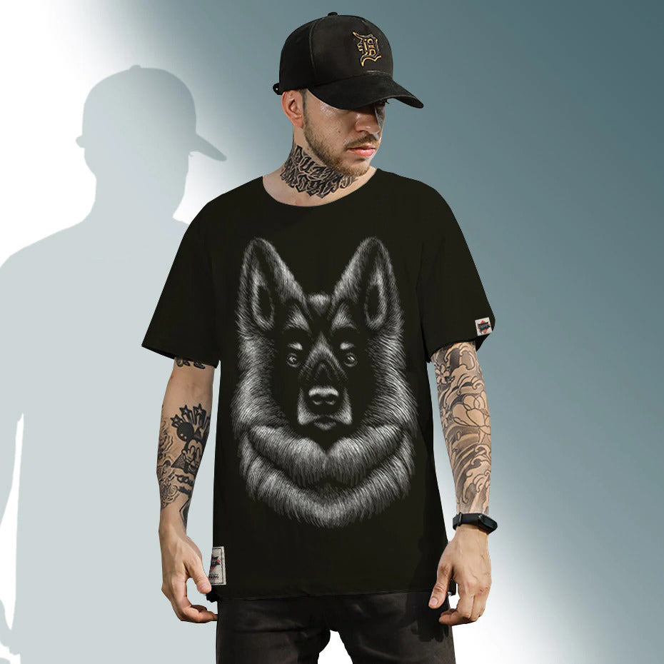 Dog Print Men's Cool T-Shirt / Breathable Summer T-Shirt / Black O-Neck Clothing With Short Sleeve - HARD'N'HEAVY
