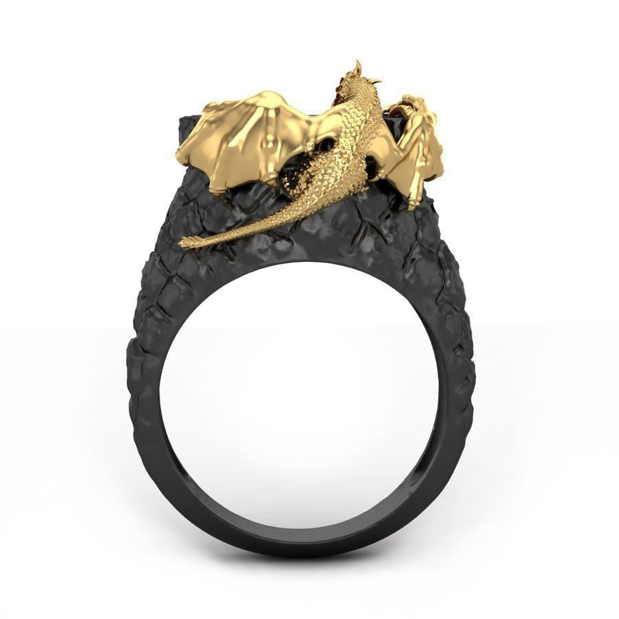 Domineering dragon ring in zinc alloy, perfect for rock and goth style outfits, unisex design with unique punk flair.