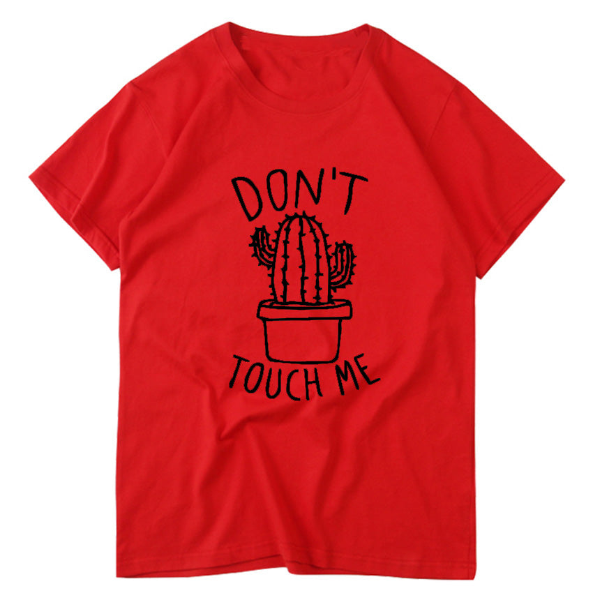 Red rock style T-shirt with cactus graphic and 'DON'T TOUCH ME' text, perfect for women's loose everyday wear.