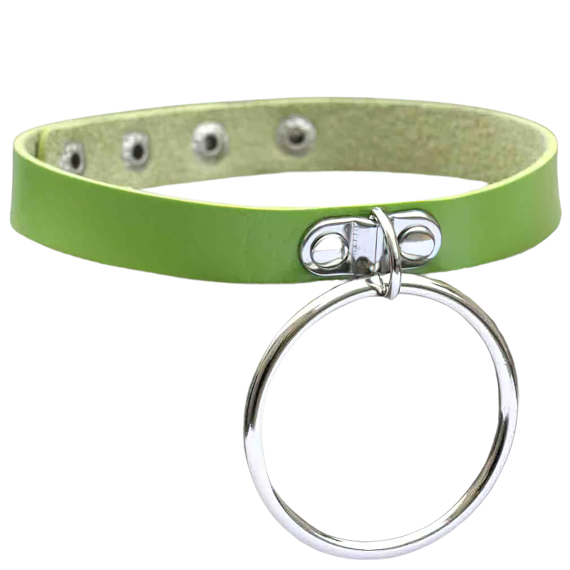 Double layer punk choker necklace in vibrant green with silver padlock pendant, perfect for gothic aesthetic styling.