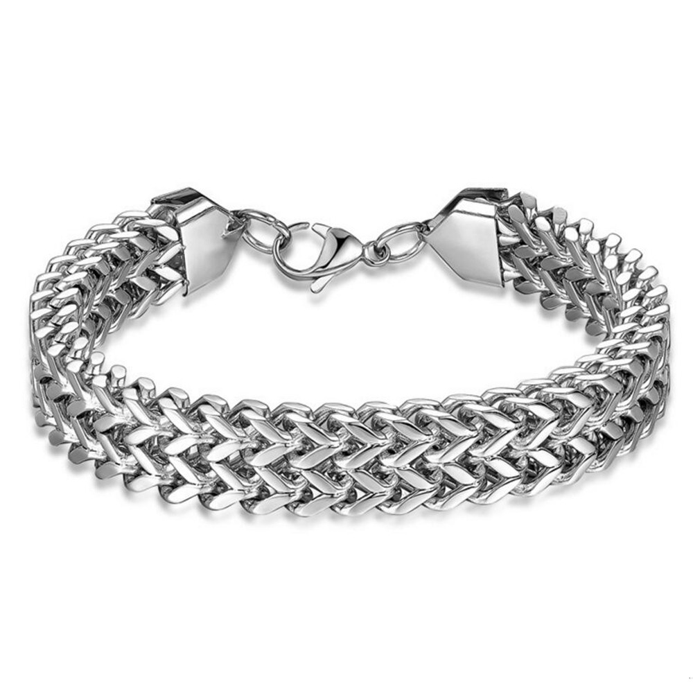 Stylish double side chain bracelet with clasp made of stainless steel, perfect for men and women, ideal for trendy outfits.