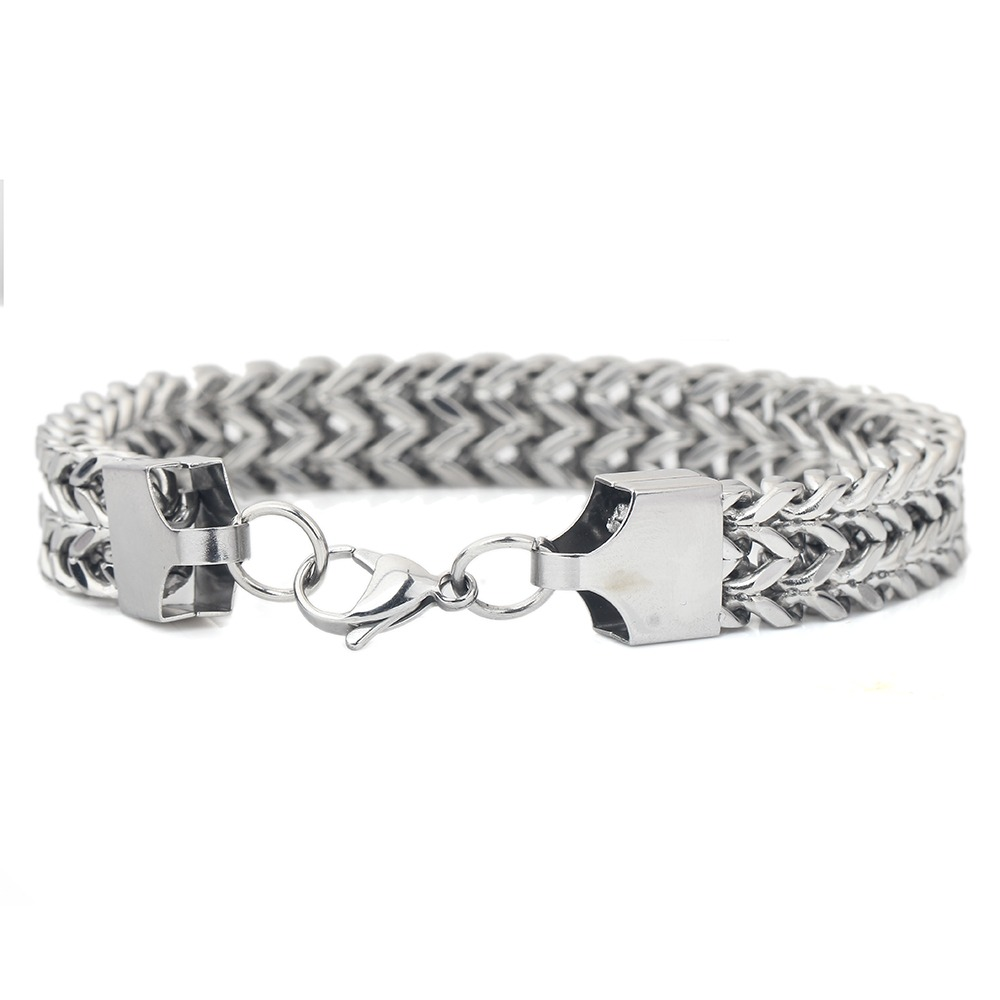 Stainless steel double side chain bracelet with clasp for stylish men and women, perfect for alternative fashion.