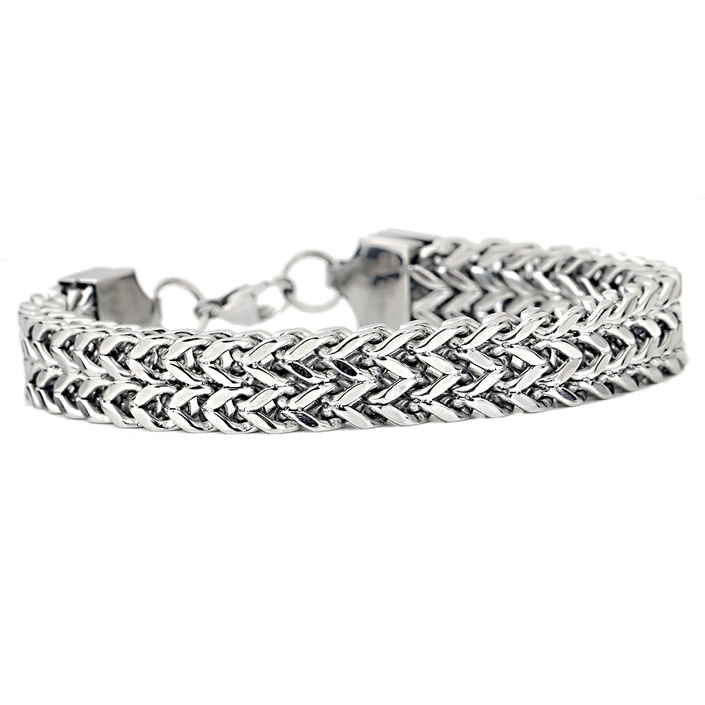 Stylish double side chain bracelet clasp in stainless steel for men and women, perfect for alternative fashion looks.