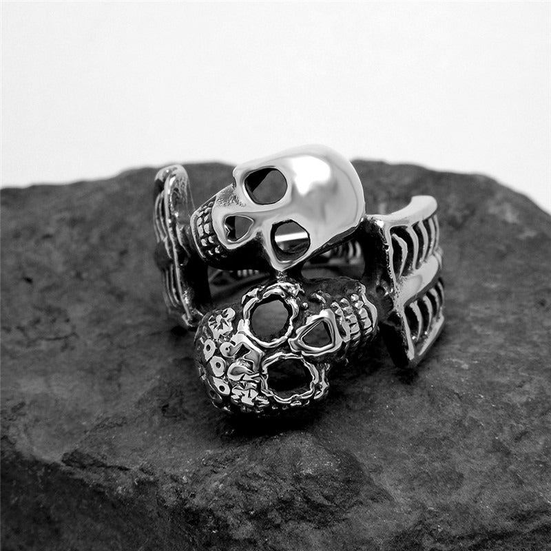 Double Skull Ring / Unique Design Vintage Stainless Steel Rings For Rocker / Biker Jewelry - HARD'N'HEAVY