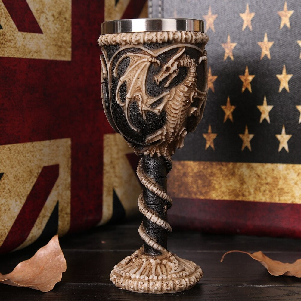 Dragon Bone Stainless Steel and Resin 200ml Retro Wine Glass / Unique Cocktail Drinkware - HARD'N'HEAVY