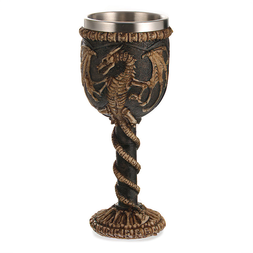 Dragon Bone stainless steel and resin 200ml wine glass with vintage gothic design and dragon skeleton detail.