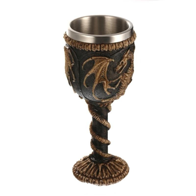 Dragon Bone Stainless Steel 200ml vintage wine glass with gothic dragon design, perfect for cocktails and unique drinkware.