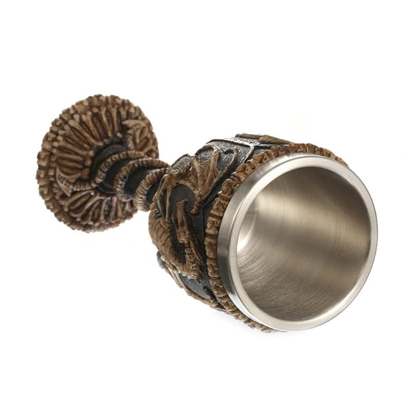 Dragon Bone stainless steel wine glass with gothic dragon skeleton design, perfect for unique cocktails and gifts.