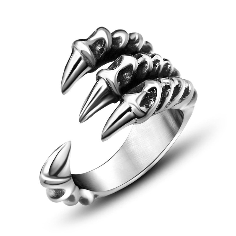 Dragon Claw Stainless Steel Men's And Women's Biker Rings / Vintage Gothic Silver-Color Jewelry - HARD'N'HEAVY