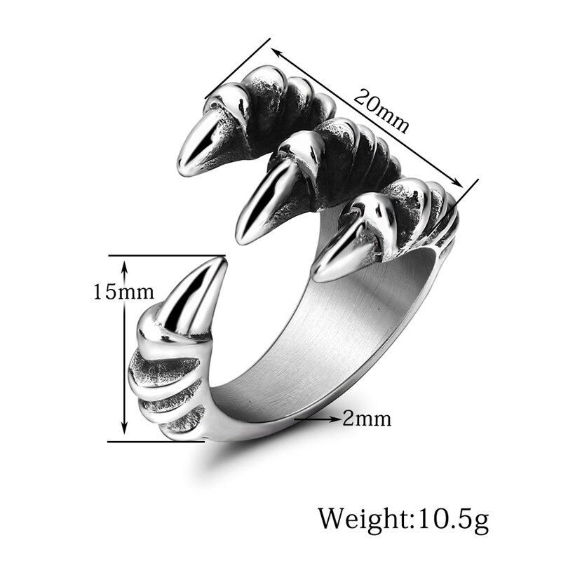 Dragon Claw Stainless Steel Men's And Women's Biker Rings / Vintage Gothic Silver-Color Jewelry - HARD'N'HEAVY