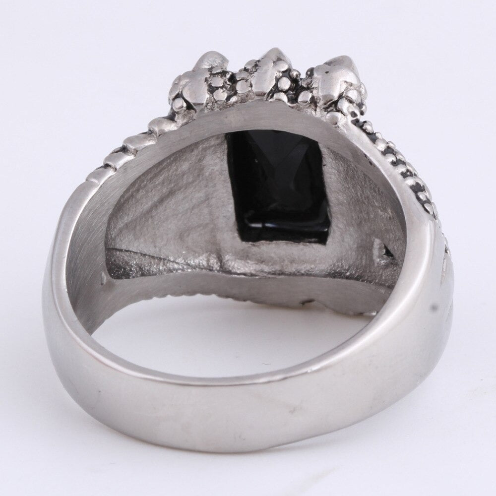 Dragon's Claws Ring with Black Precious Stone / Alternative Unique Design Stainless Steel Jewelry - HARD'N'HEAVY
