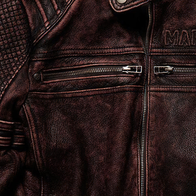 Durable Brown Biker Jacket / Genuine Leather Motorcycle Jackets / Vintage Men's Clothing - HARD'N'HEAVY