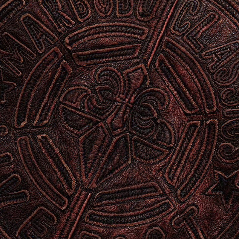 Close-up of embossed leather texture featuring a vintage design, ideal for a classic biker jacket.