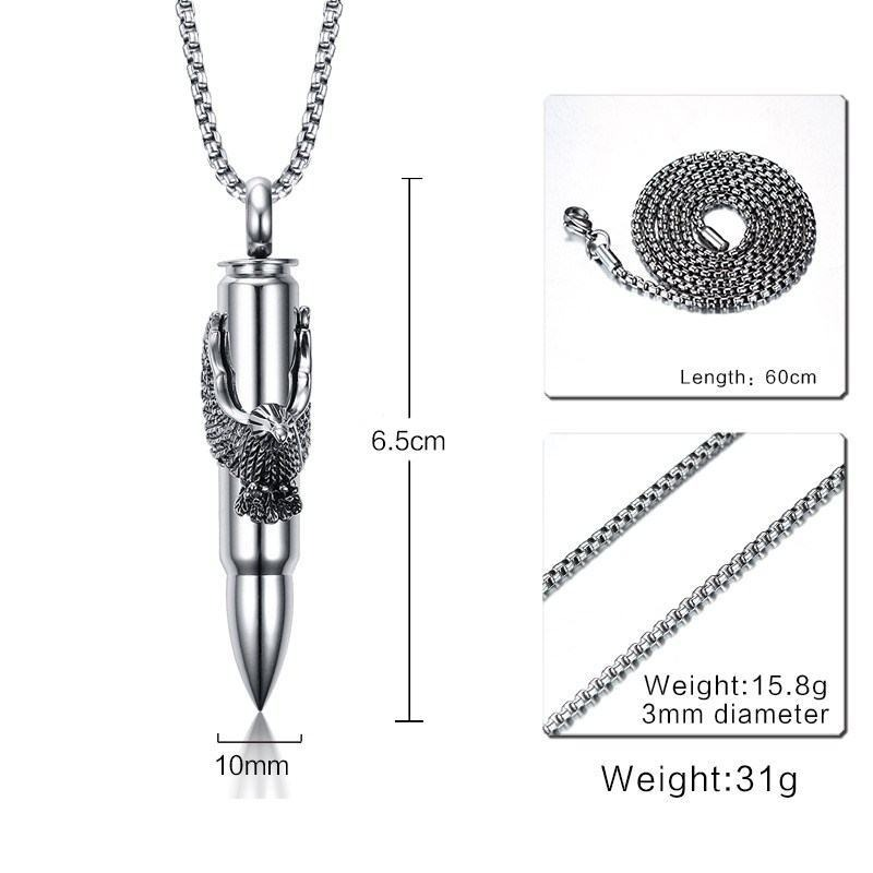 Eagle On Bullet Pendant For Men and Women / Necklace Stainless Steel Tough Man Jewelry - HARD'N'HEAVY