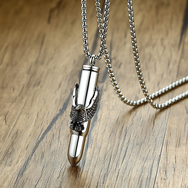 Eagle On Bullet Pendant For Men and Women / Necklace Stainless Steel Tough Man Jewelry - HARD'N'HEAVY