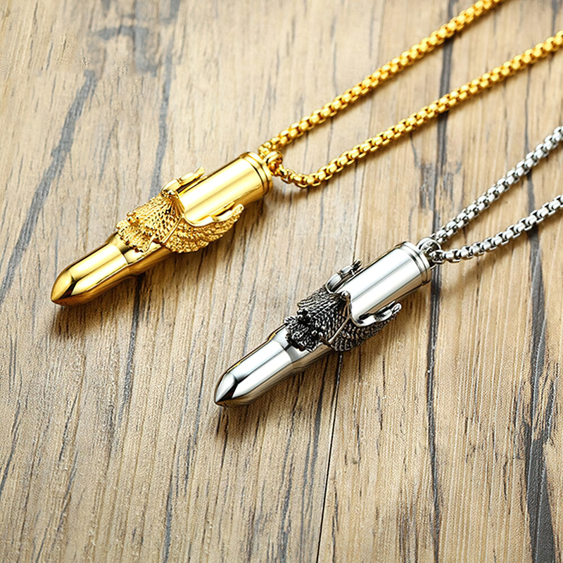 Eagle On Bullet Pendant For Men and Women / Necklace Stainless Steel Tough Man Jewelry - HARD'N'HEAVY